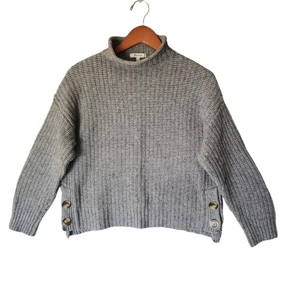 Madewell Cotton Wool Blend Nordstrom Sweater Gray Mock Neck Long Sleeve Large - Picture 2 of 11